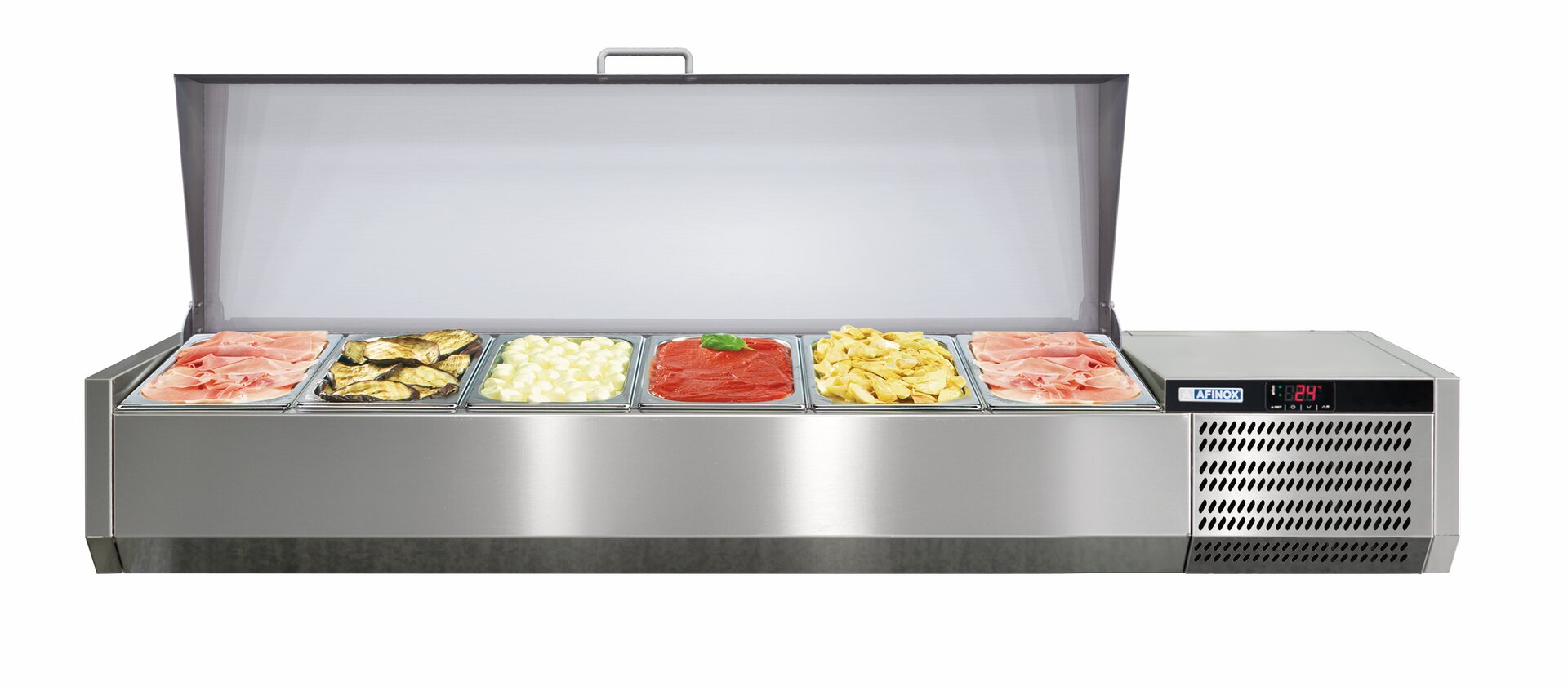 Kühlaufsatzvitrine mit Edelstahldeckel 6 x GN 1/3