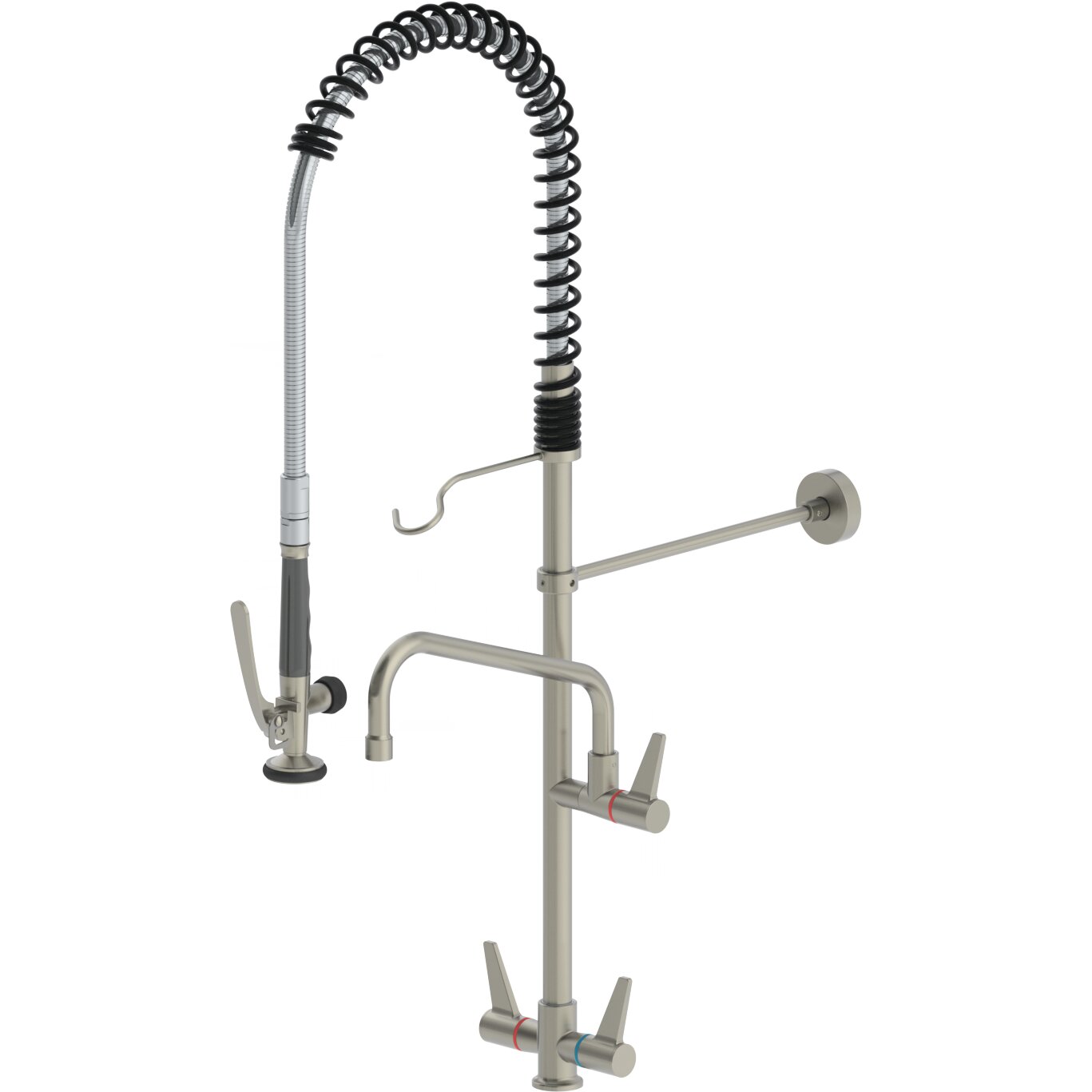 Edelstahl-Geschirrbrause mit Zweigriffmischer und Auslauf für Einlochmontage