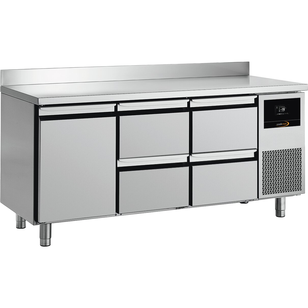 Tiefkühltisch GN 1/1 mit 1 Tür und 4 Schubladen, mit Aufkantung