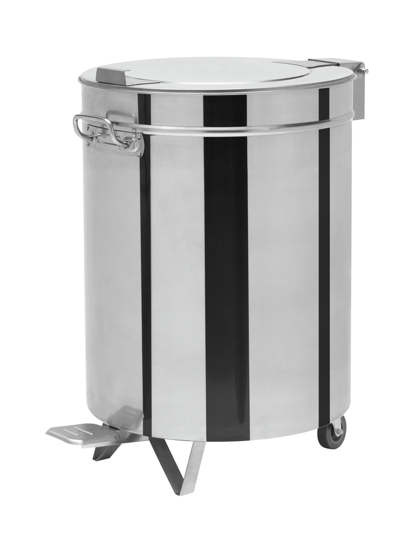 runder Abfalleimer aus Edelstahl,  Pedalöffnung, 100 l