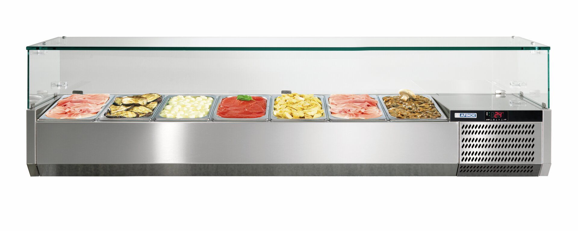 Kühlaufsatzvitrine mit Glasaufsatz 7 x GN 1/3