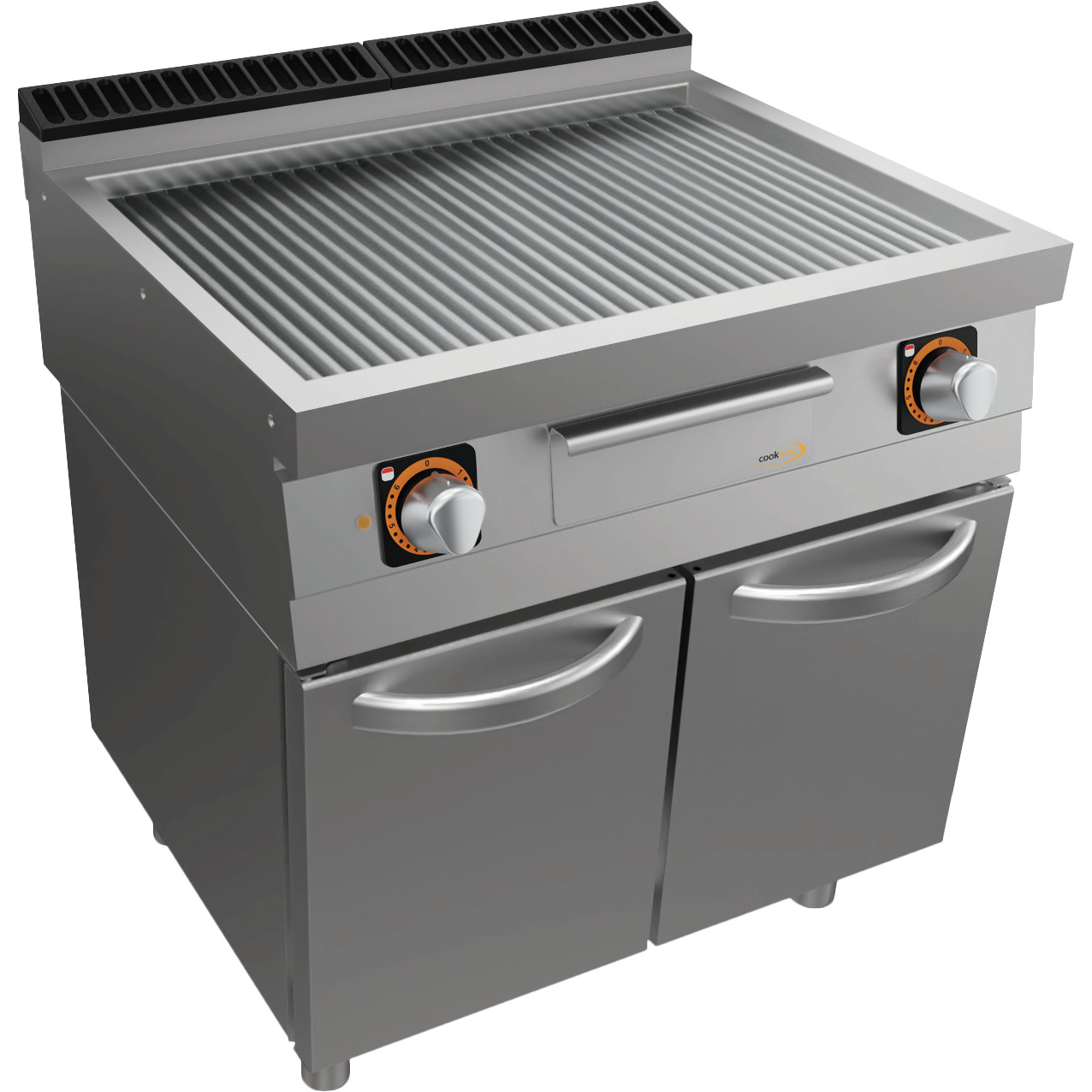 Elektro-Grillplatte, gerillt, mit Unterbau mit Türen