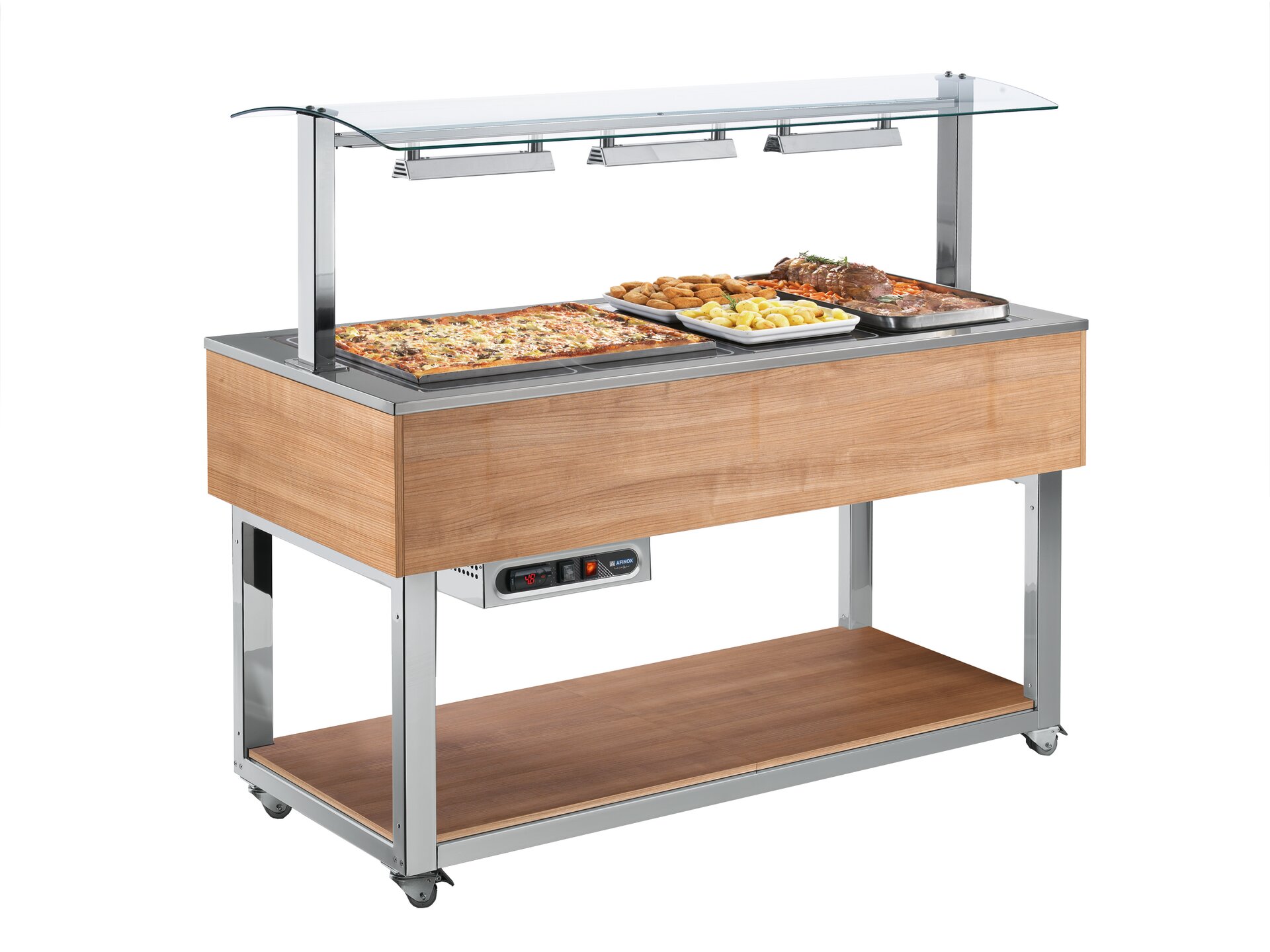 Büfett-Element Ceranplatte beheizt 1494 mm GN 4/1 Vollverkleidung Kirsche