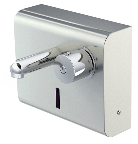 Sensor Aufputz-Wandbatteire mit Thermostat, Auslauf 172 mm, Edelstahl