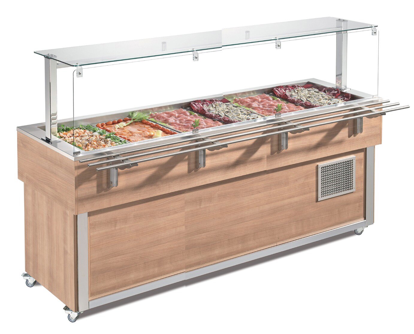 Ausgabe-Element gekühlte Wanne 2144 mm GN 6/1 Vollverkleidung Kirsche hell