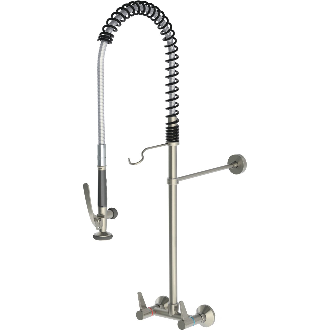 Edelstahl-Geschirrbrause mit Zweigriffmischer ohne Auslauf für Wandmontage