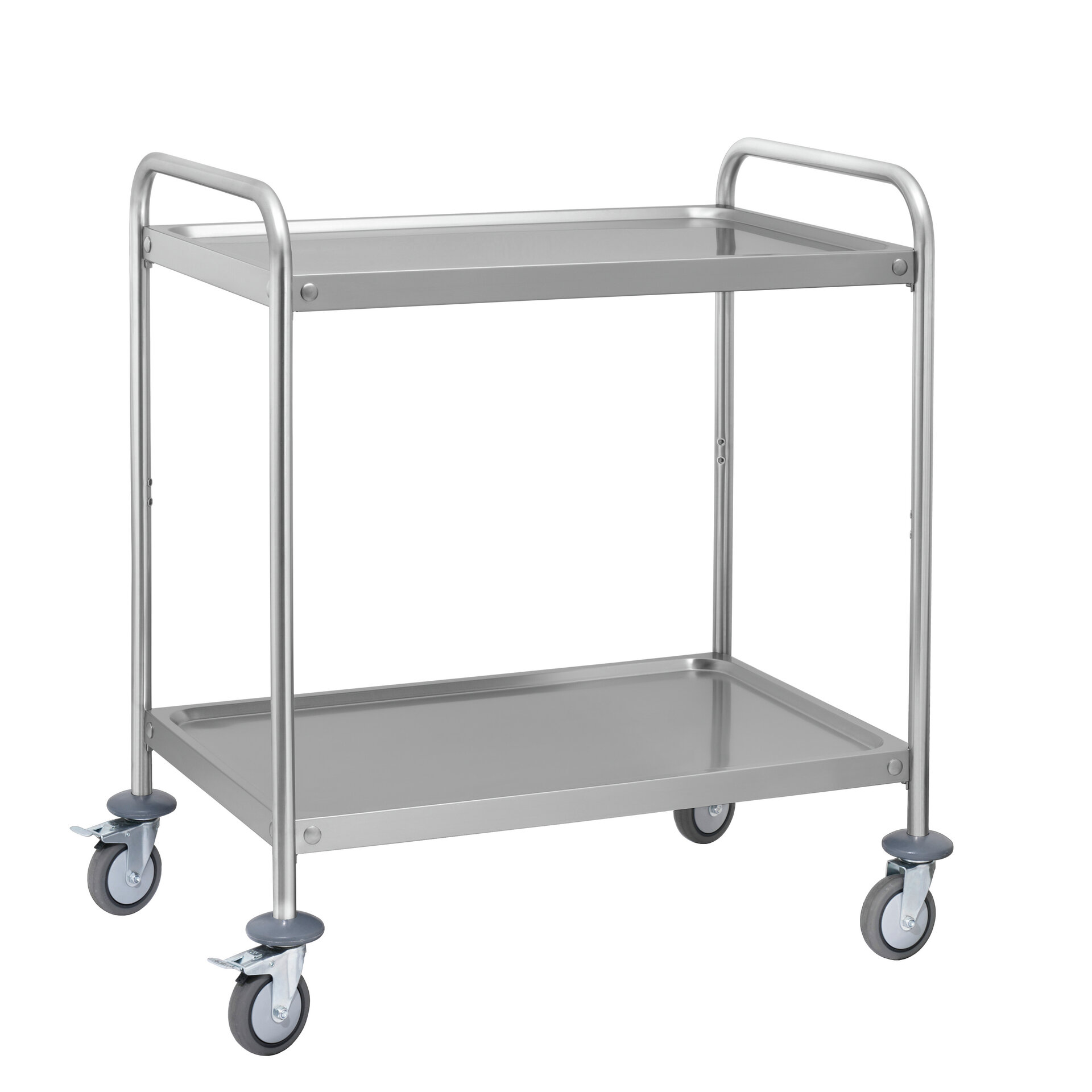 Servicewagen aus rostfreiem Stahl, 2 Einlegeböden, 800 x 500 mm
