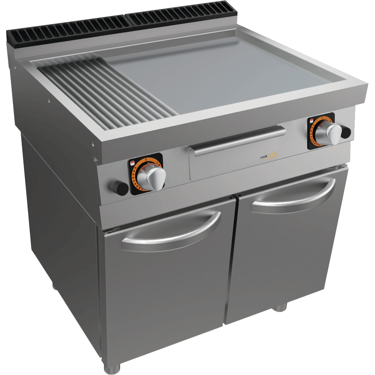 Gas-Grillplatte, glatt + gerillt, mit Unterbau mit Türen