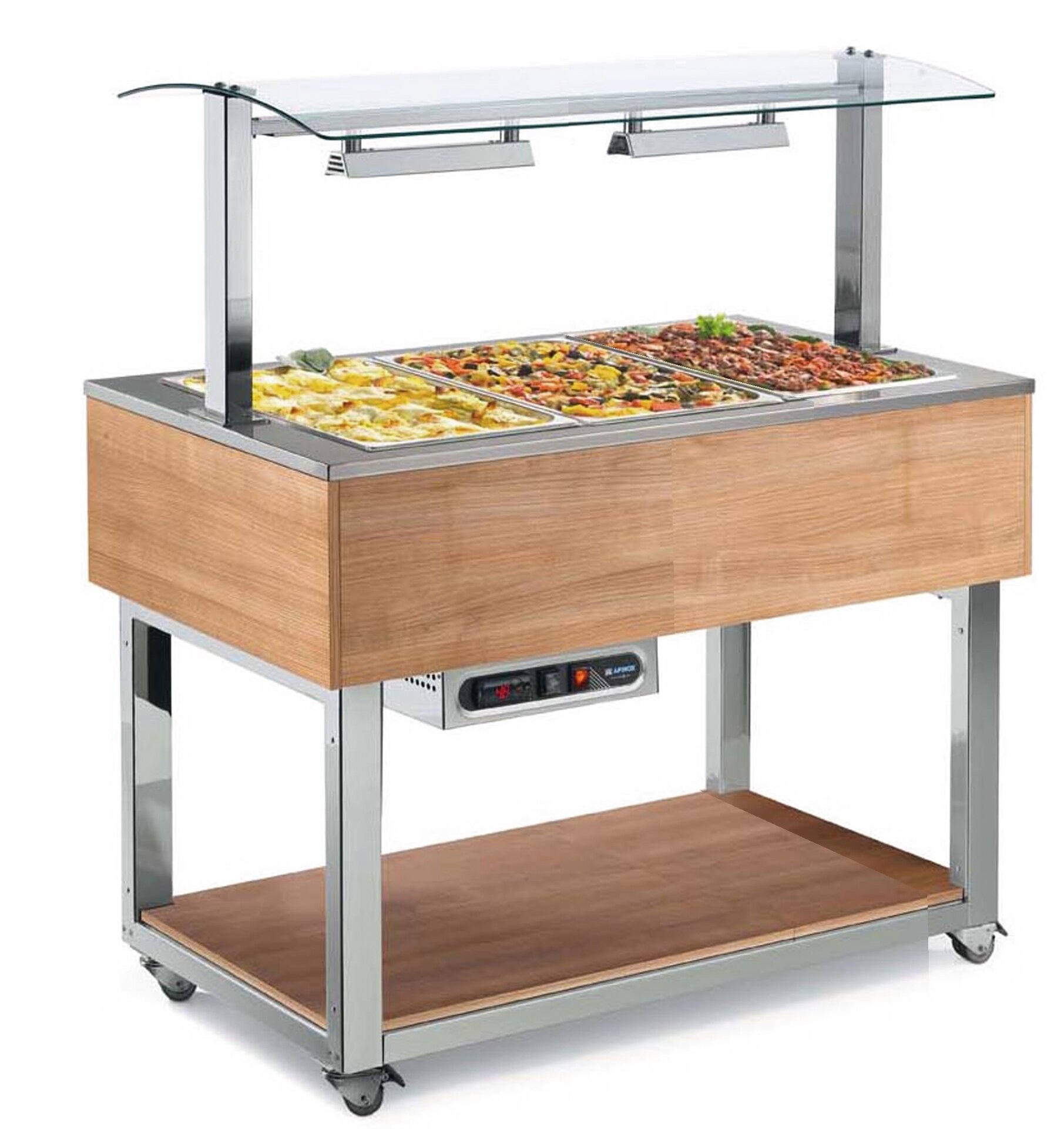 Büfett-Element Bain-Marie Wanne 1169 mm GN 3/1 Vollverkleidung Kirsche hell