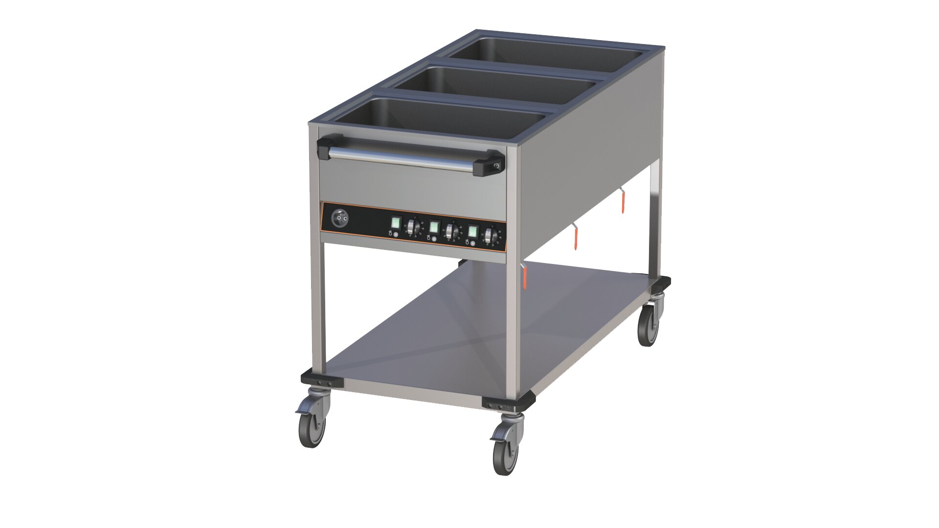 Bain-Marie Wagen, 3 x GN 1/1, 3 Becken, mit offenem Unterbau