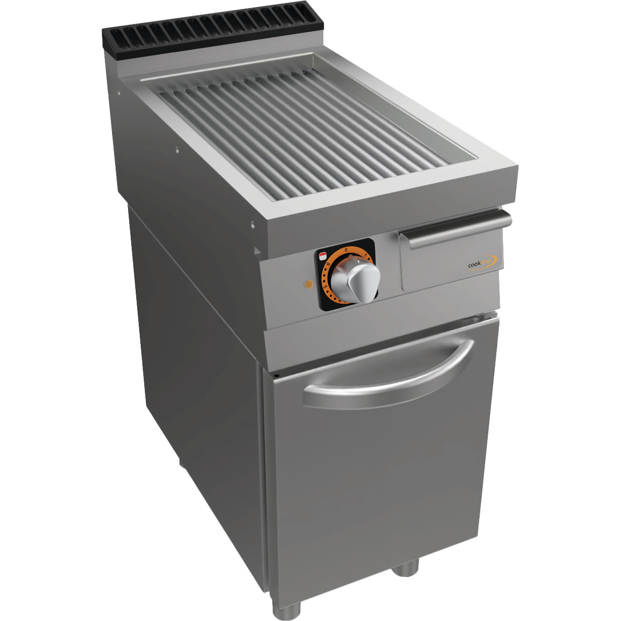 Elektro-Grillplatte, gerillt, mit Unterbau mit Tür