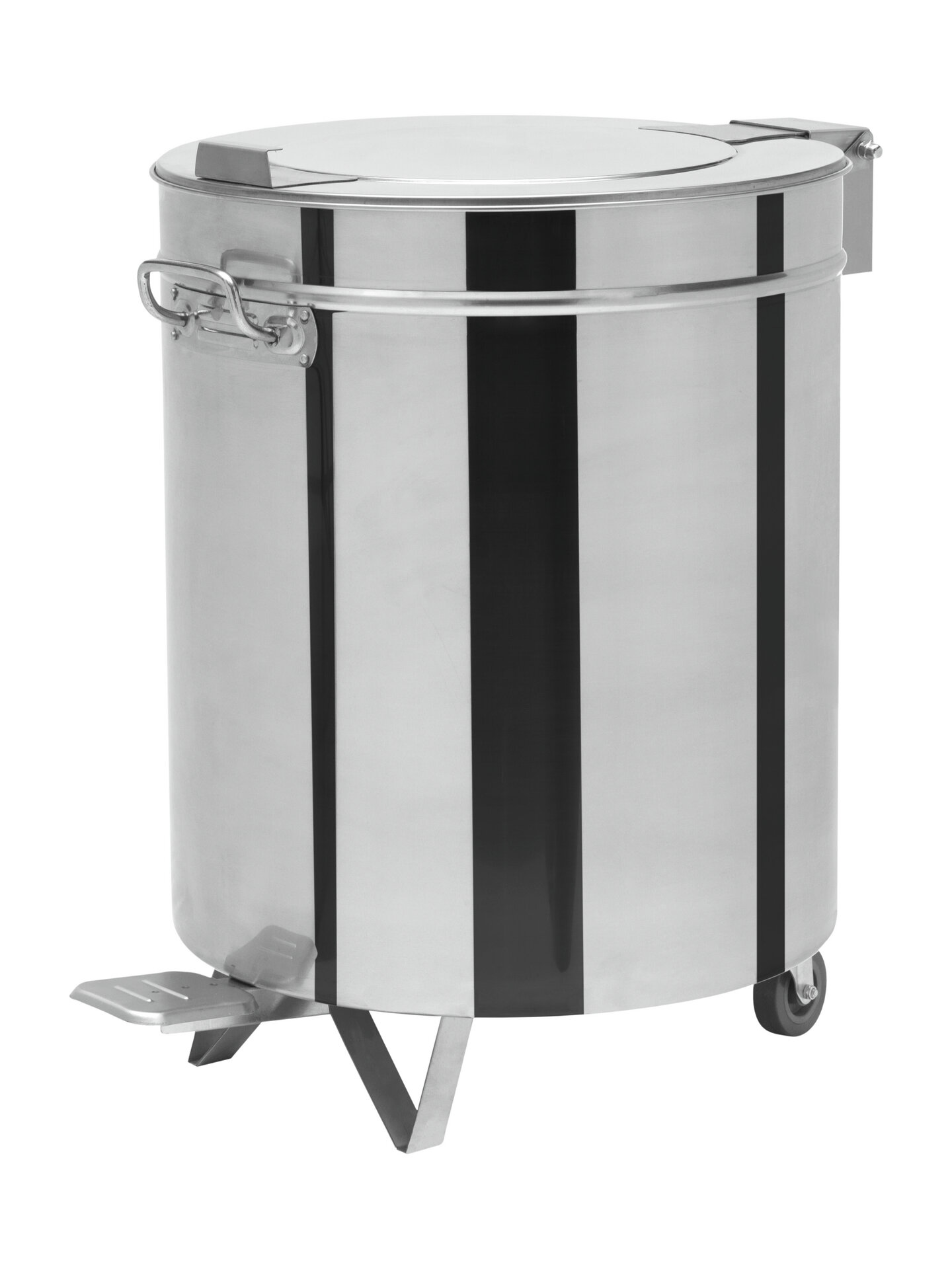 runder Abfalleimer aus Edelstahl,  Pedalöffnung, 75 l